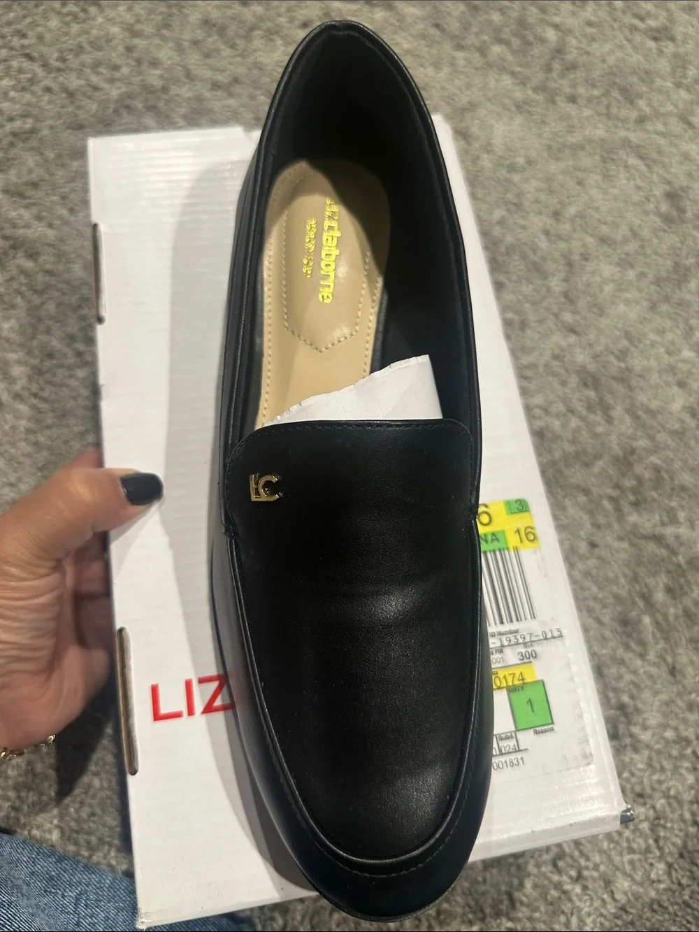 Liz Claiborne Black Slip-On Women's Loafer with Gold LC Accent
